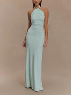 Women's Slinky Halter Maxi Dress with Ruched Detail