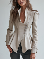 Women's Peplum Blazer with Asymmetric Button Detail in Ivory