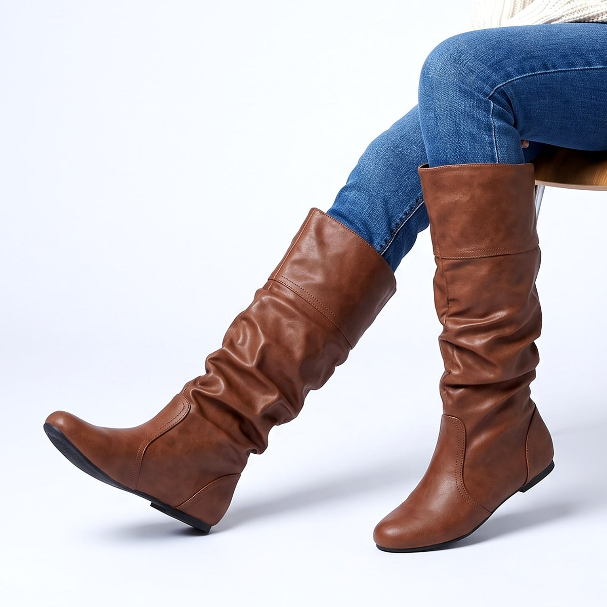 Women's Slouch Boots with Hidden Inner Height Lift