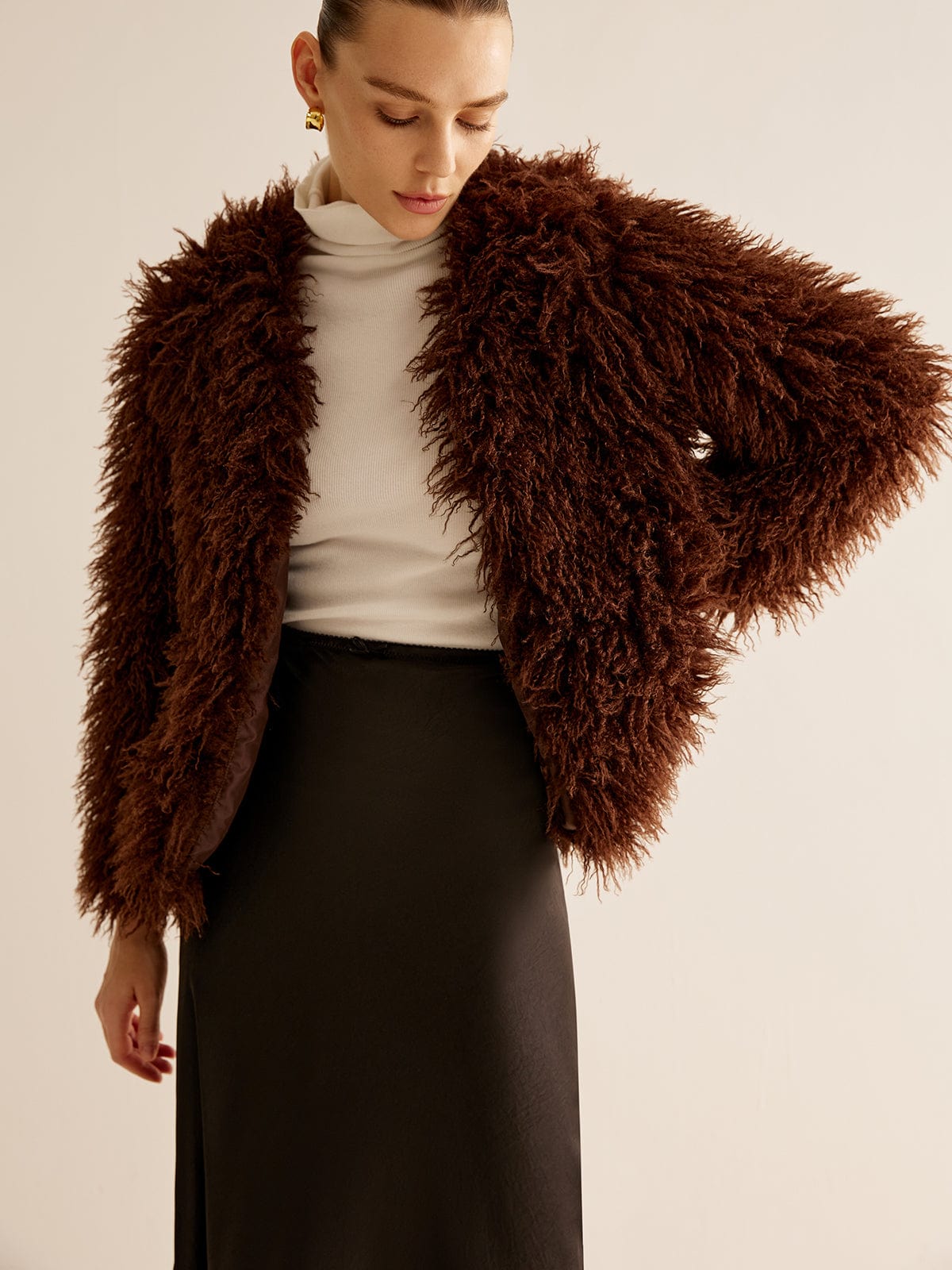 Women's Jacket in Shaggy Faux Fur with Relaxed Fit