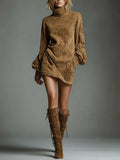 Women's Loose Suede Turtleneck Mini Dress
