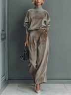 Women's Clothing Set with Turtleneck in Warm Velvet