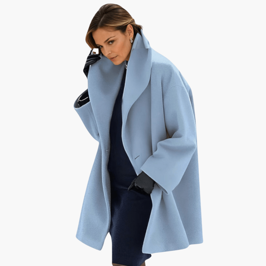 Women's Coat with Wide Collar and Concealed Closure
