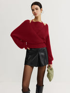 Women's 2 in 1 Bat Sleeve Halter Knit Top