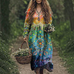 Women's Vintage Western V-Neck Maxi Dress
