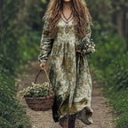 Women's Vintage Western V-Neck Maxi Dress