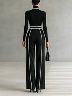 Women's Clothing Set with Turtleneck Top, Wide-Leg Pants and Belt