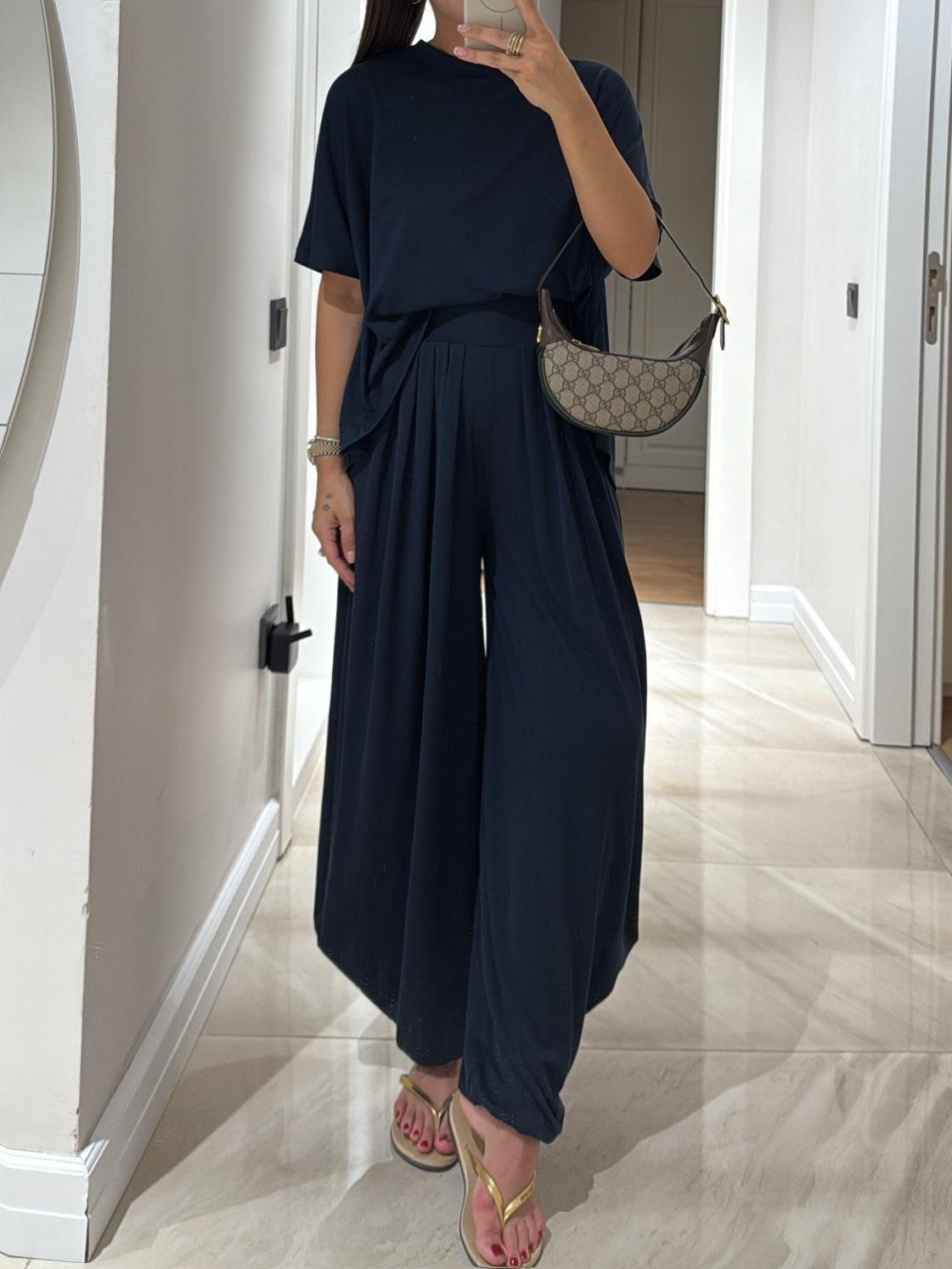 Women's Casual Top and Wide-Leg Pants Set