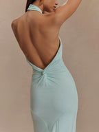 Women's Slinky Halter Maxi Dress with Ruched Detail