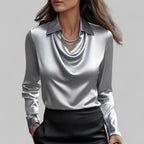 Unisex Satin Blouse with Waterfall Neckline