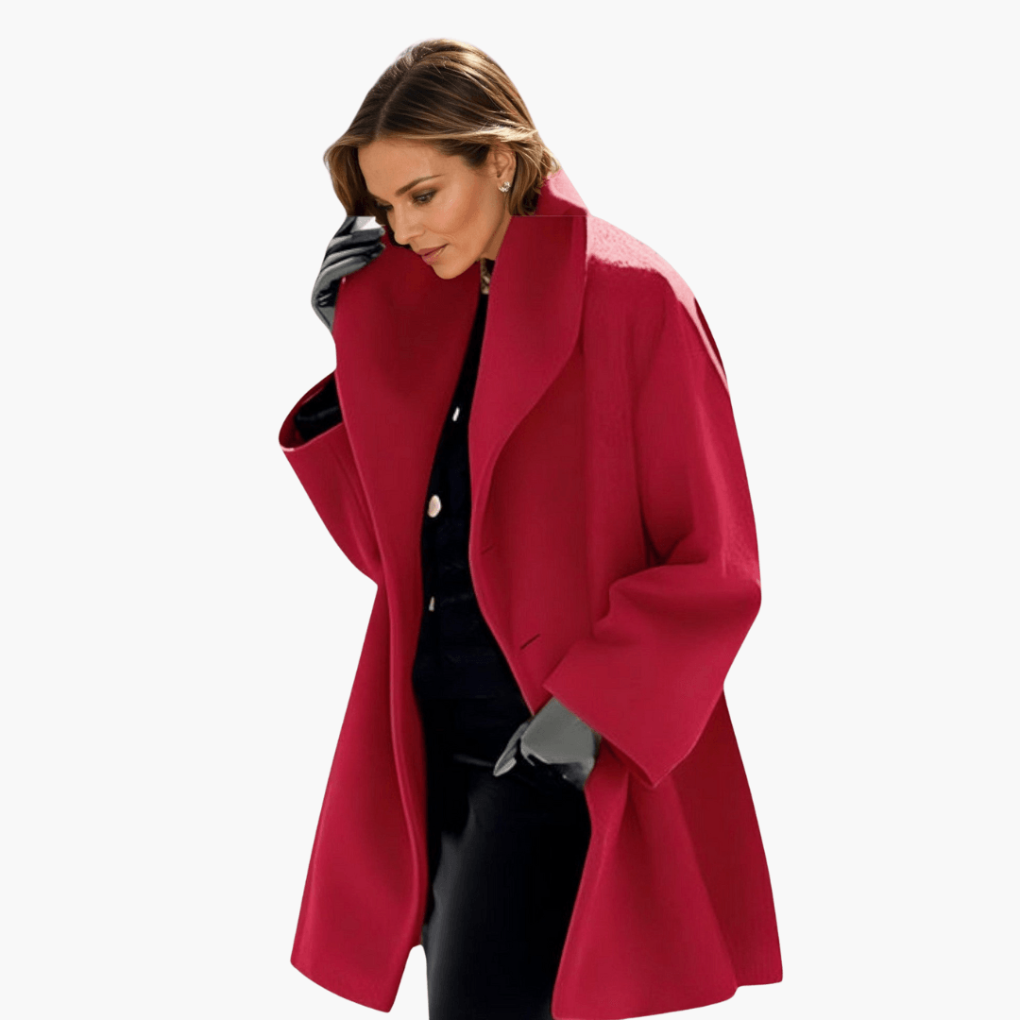 Women's Coat with Wide Collar and Concealed Closure
