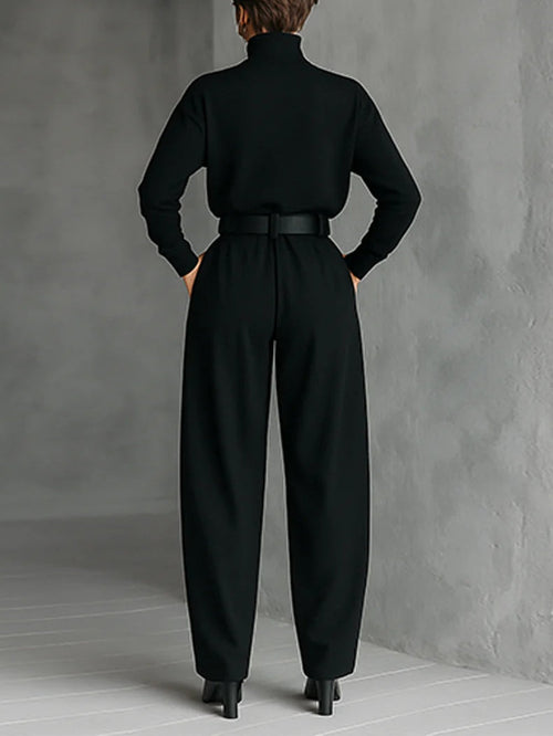 Women's Clothing Set with Turtleneck Top and Straight-Leg Pants