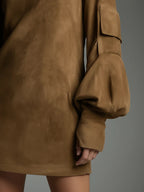 Women's Loose Suede Turtleneck Mini Dress