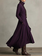 Women's Asymmetrical Pleated Maxi Dress with Turtleneck