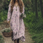 Women's Vintage Western V-Neck Maxi Dress