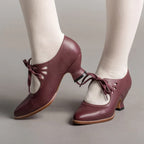Women's Mary Jane Shoes with Lace-Up Detail and Low Block Heel