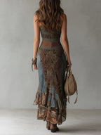 Women's Printed Maxi Dress with One-Shoulder and High Slit