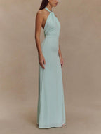 Women's Slinky Halter Maxi Dress with Ruched Detail