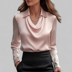 Unisex Satin Blouse with Waterfall Neckline