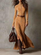 Women's Maxi Dress with Zipper Front and Belt