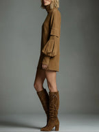 Women's Loose Suede Turtleneck Mini Dress