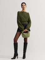 Women's 2 in 1 Bat Sleeve Halter Knit Top