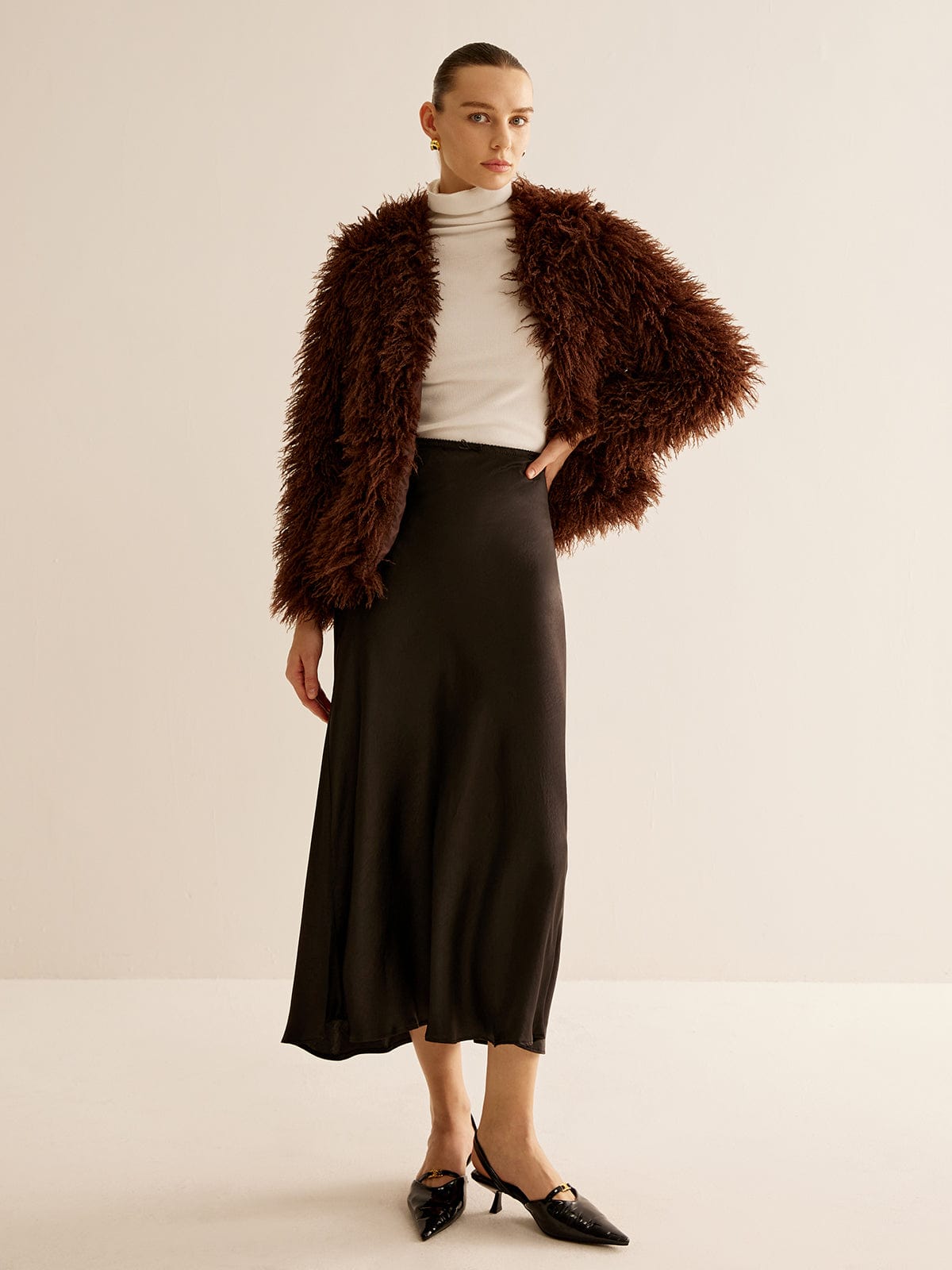 Women's Jacket in Shaggy Faux Fur with Relaxed Fit
