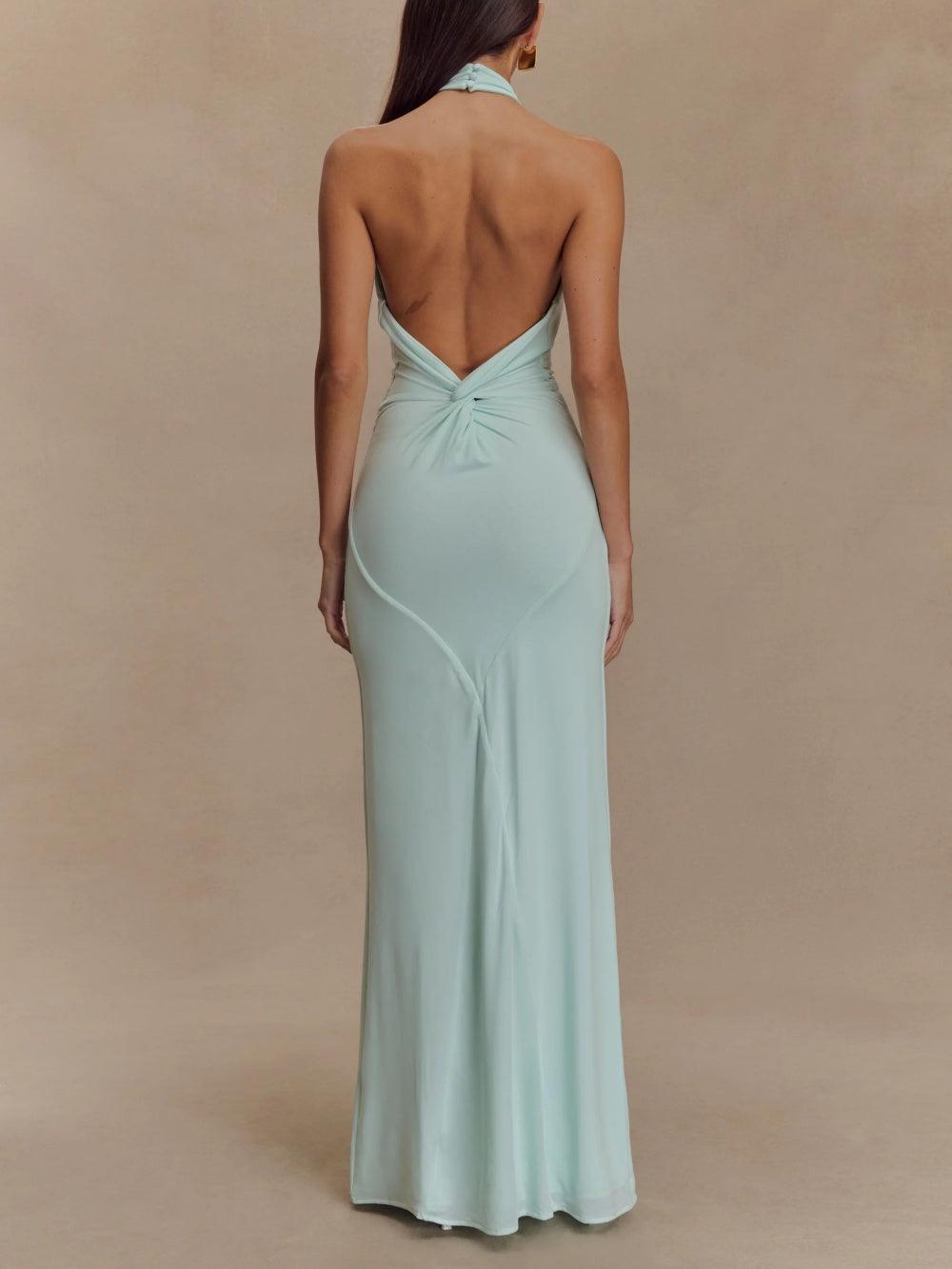 Women's Slinky Halter Maxi Dress with Ruched Detail