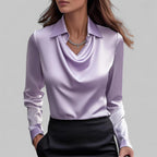 Unisex Satin Blouse with Waterfall Neckline