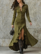 Women's Retro Dress with Irregular Ruffle Hem