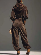 Women's Velvet Hoodie and Trousers Clothing Set with Belt