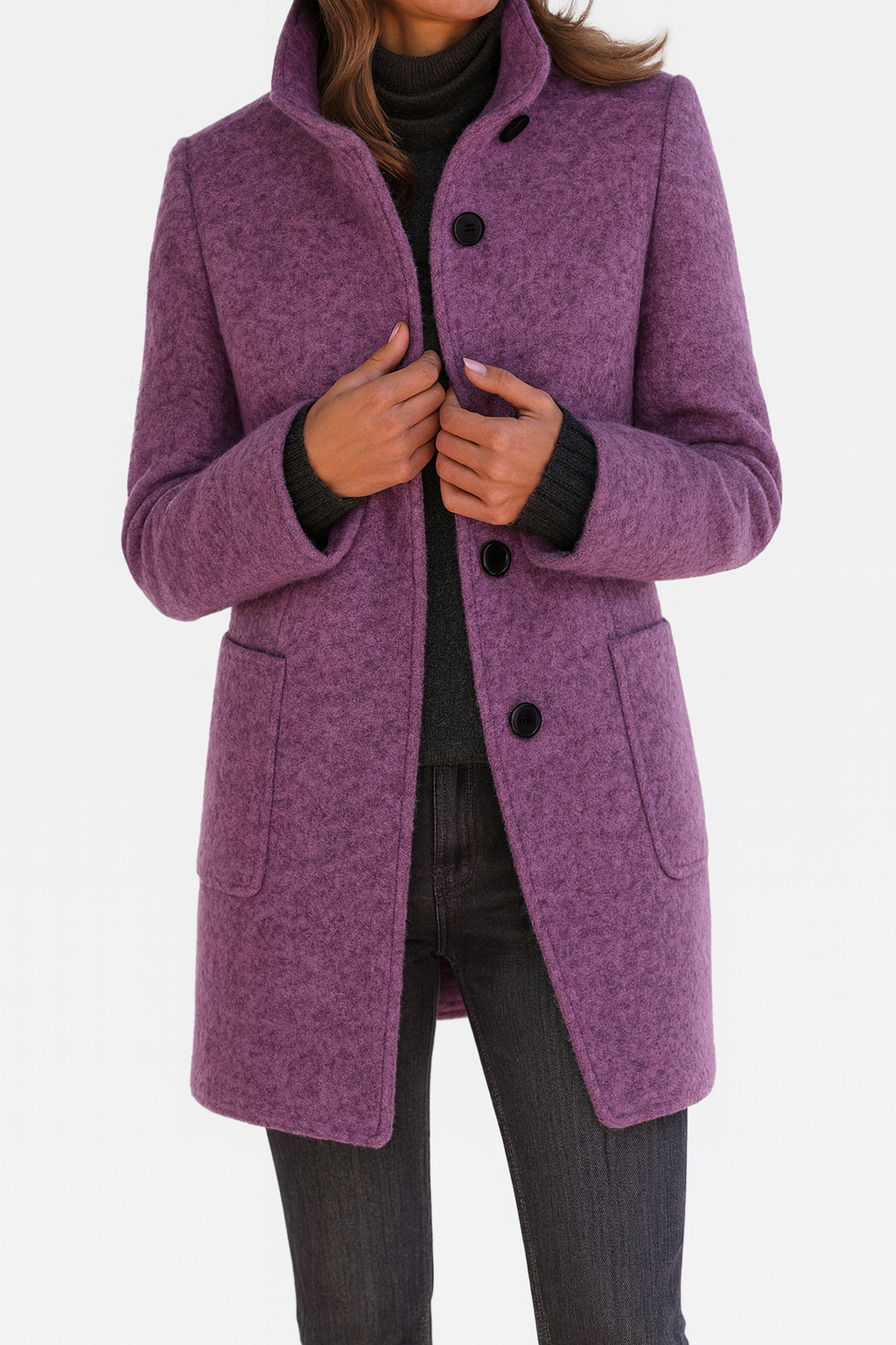 Women's High Collar Jacket with Side Pockets