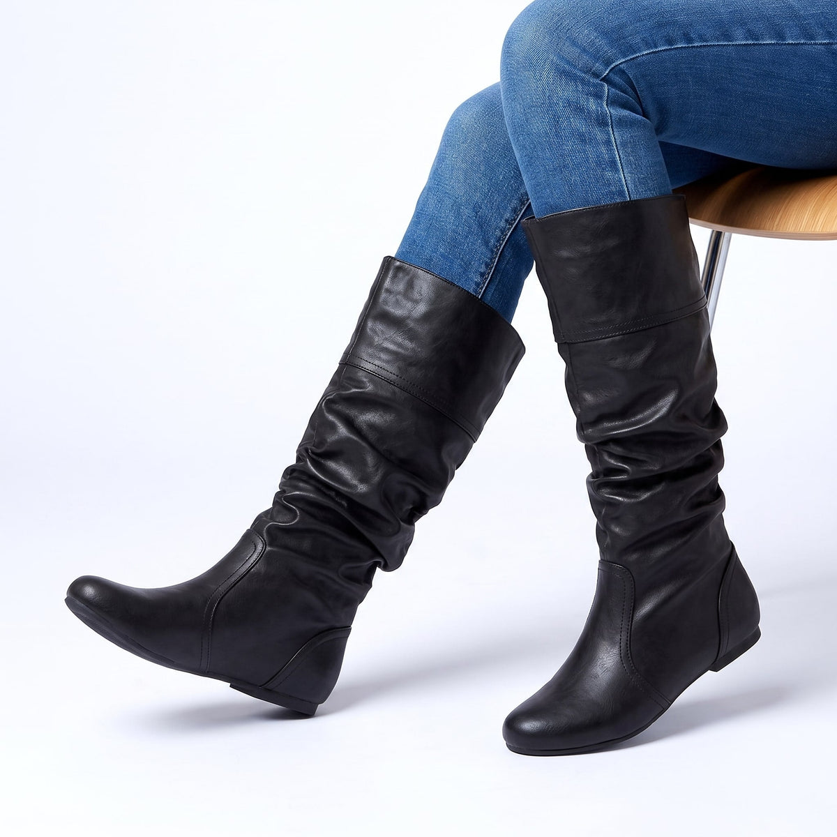 Women's Slouch Boots with Hidden Inner Height Lift