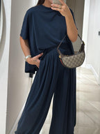 Women's Casual Top and Wide-Leg Pants Set