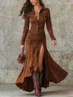 Women's Retro Dress with Irregular Ruffle Hem