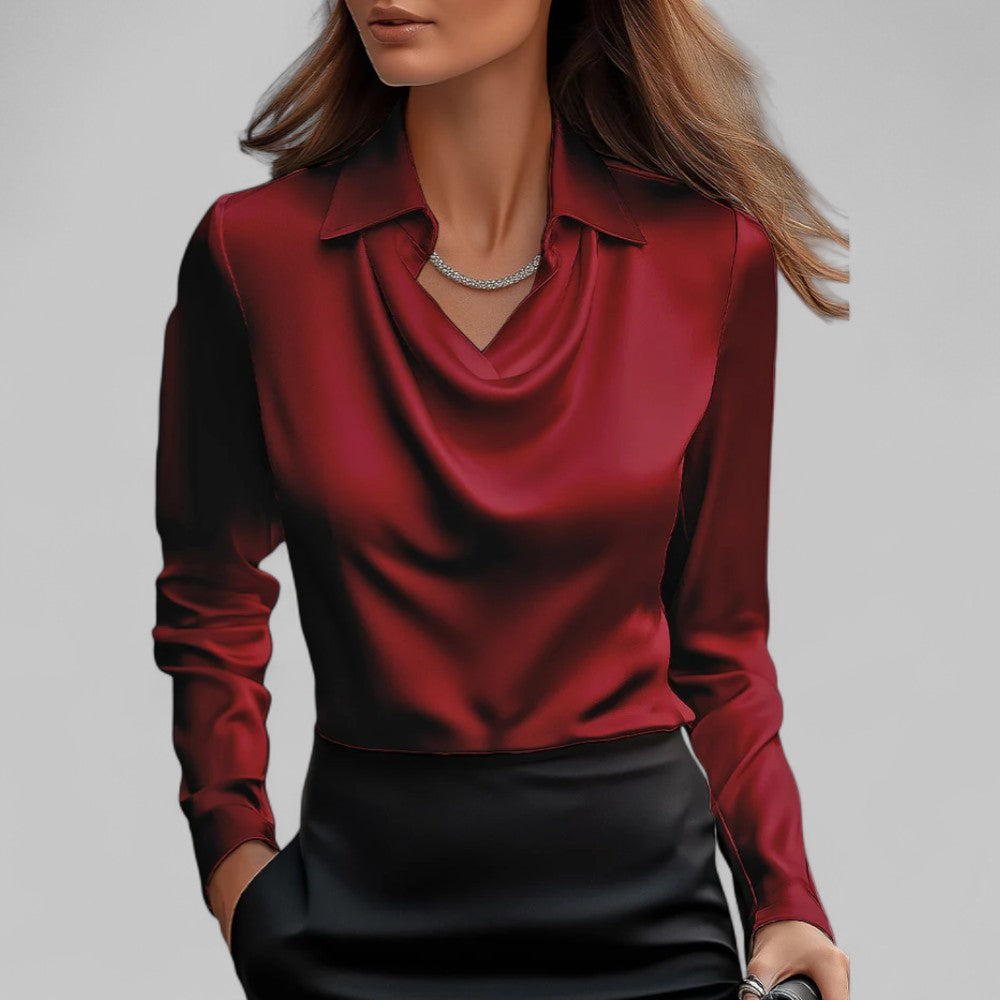 Unisex Satin Blouse with Waterfall Neckline