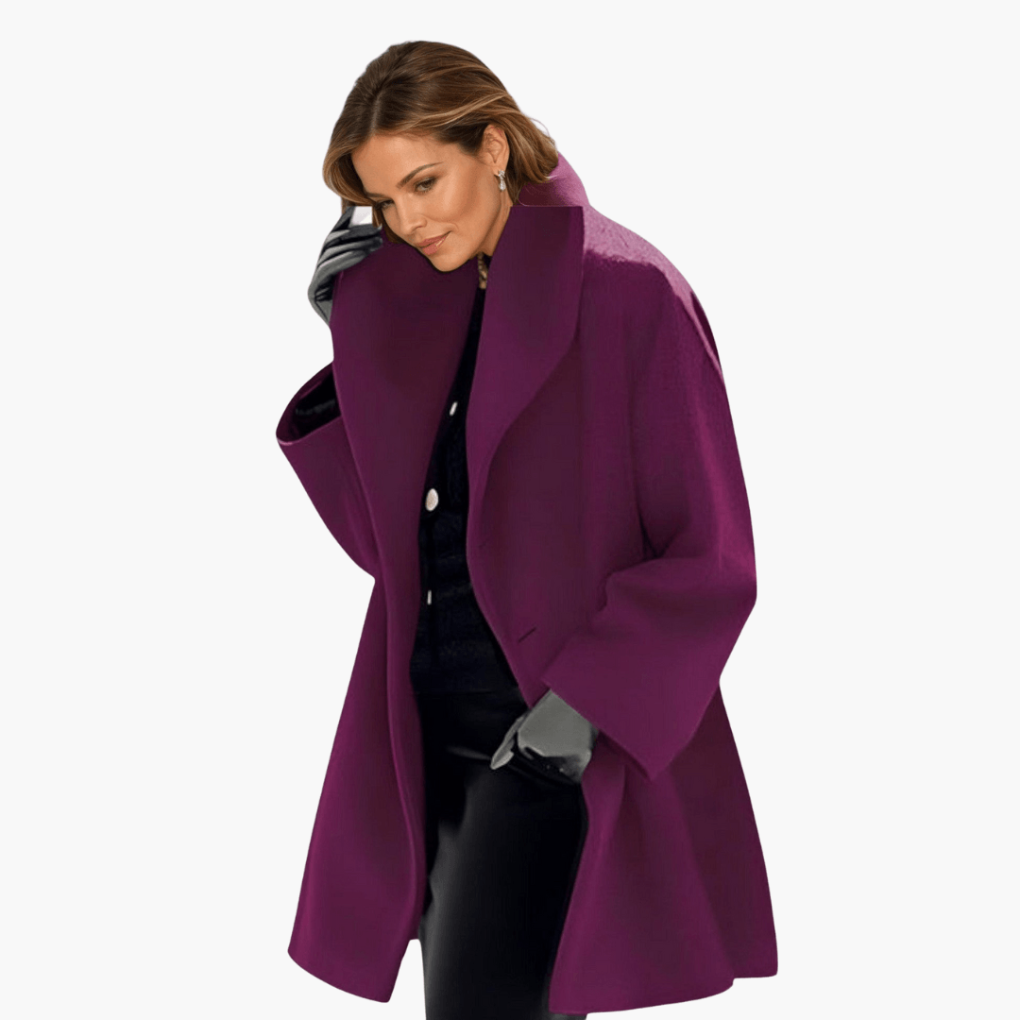 Women's Coat with Wide Collar and Concealed Closure