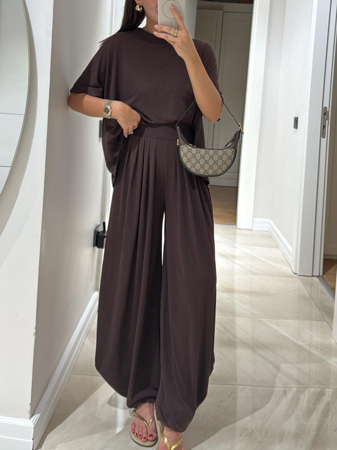 Women's Casual Top and Wide-Leg Pants Set