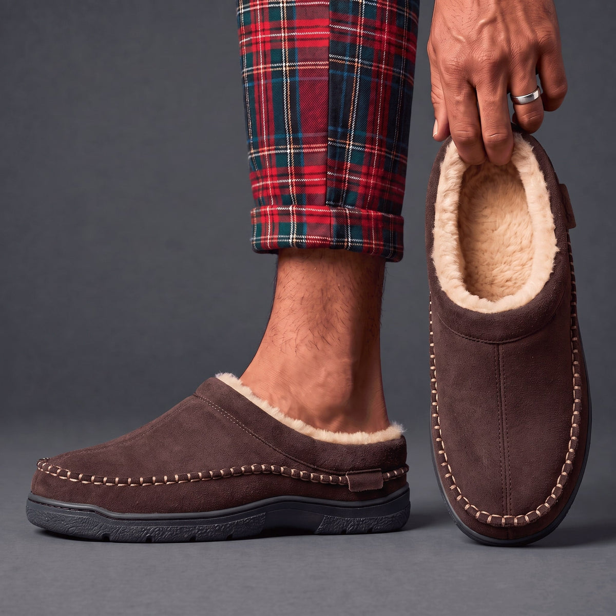 Unisex Slippers with Soft Microsuede and Faux Fur Lining