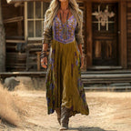Women's Vintage Western V-Neck Maxi Dress