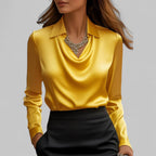 Unisex Satin Blouse with Waterfall Neckline