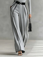 Women's Clothing Set with Turtleneck Top, Wide-Leg Pants and Belt