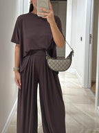 Women's Casual Top and Wide-Leg Pants Set