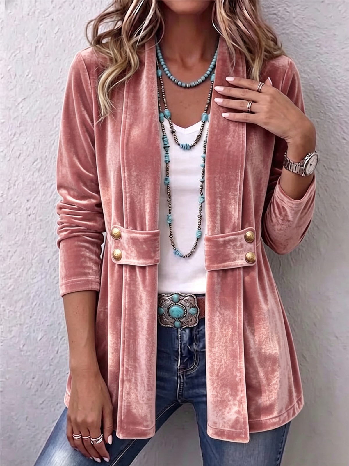 Unisex Open Front Jacket with Vintage Lapel and Button Side Tabs