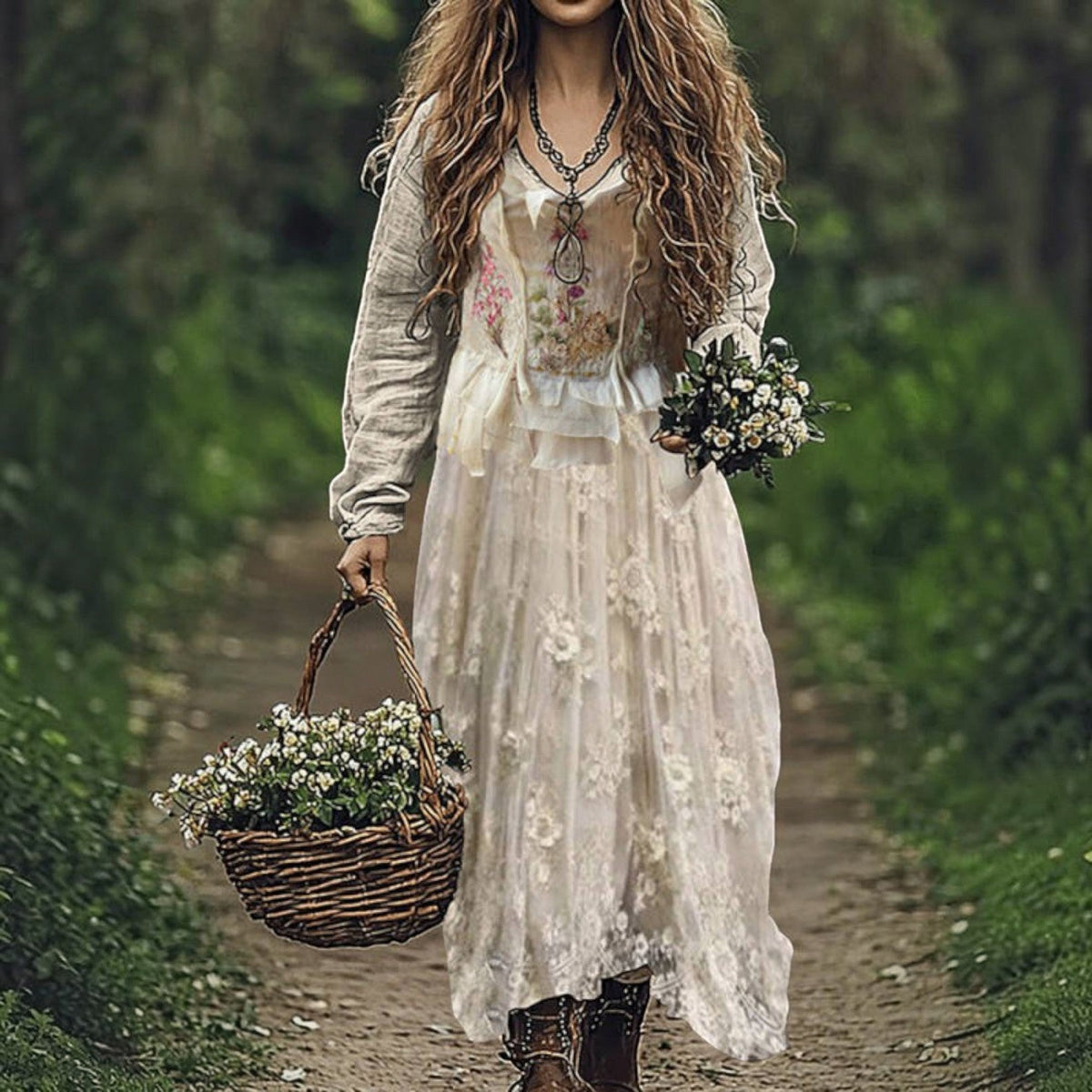 Women's Vintage Western V-Neck Maxi Dress