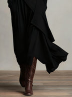 Women's Asymmetrical Pleated Maxi Dress with Turtleneck