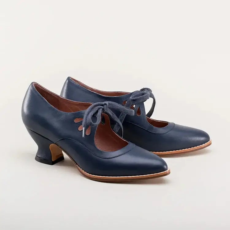 Women's Mary Jane Shoes with Lace-Up Detail and Low Block Heel